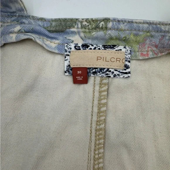 PILCRO Blue and Green Floral-Trim Denim Overall Shorts Size 30 - Picture 5 of 5